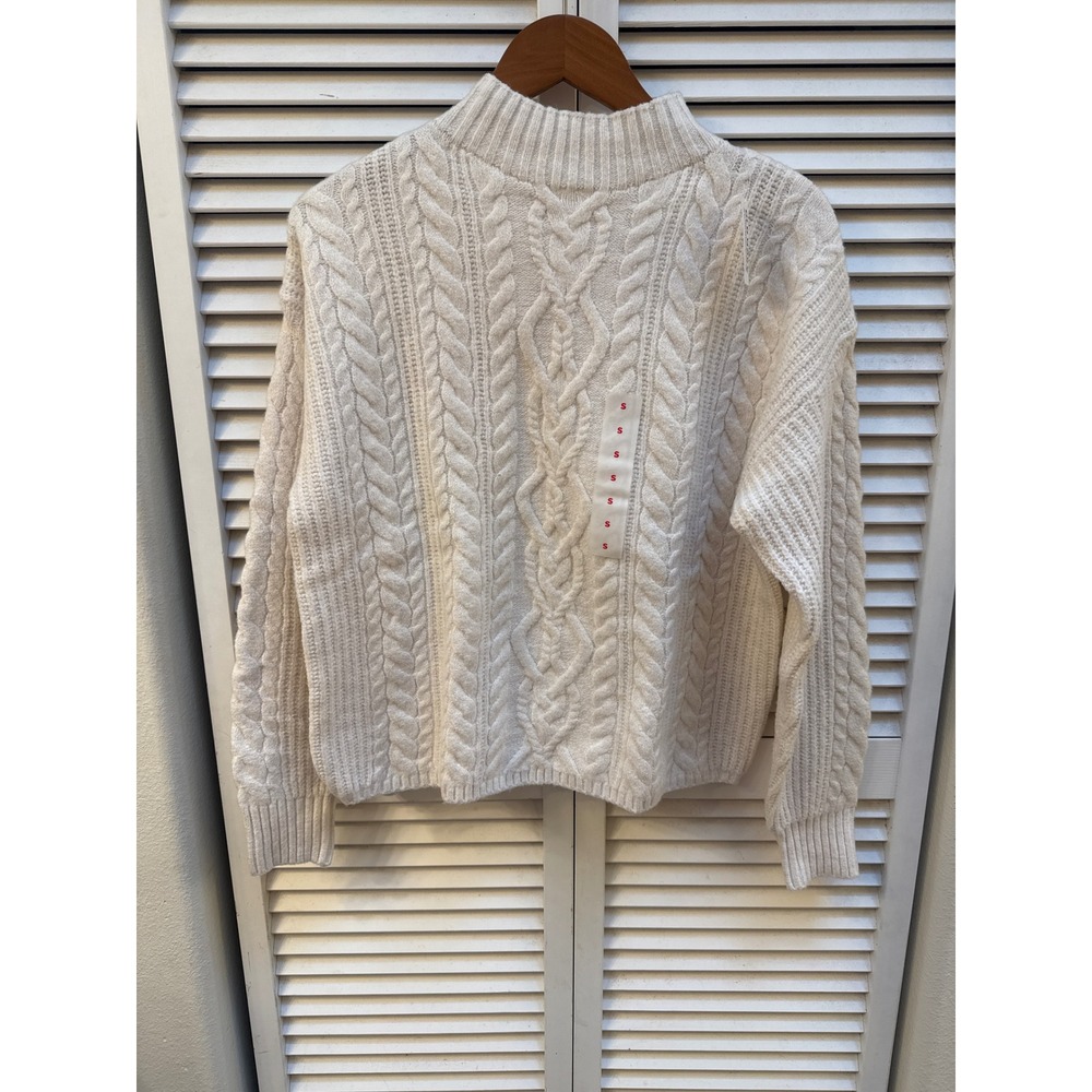 Old Navy Womens Ivory Cable Knit Mock Neck Sweater Cream Size Small NWT